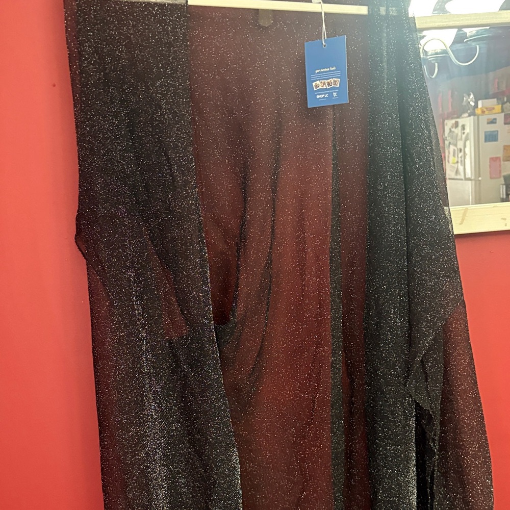 Kasper Black and Red Sheer Glitter Kimono